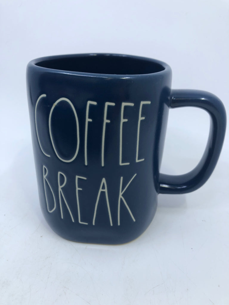 RAE DUNN BLUE COFFEE BREAK MUG.