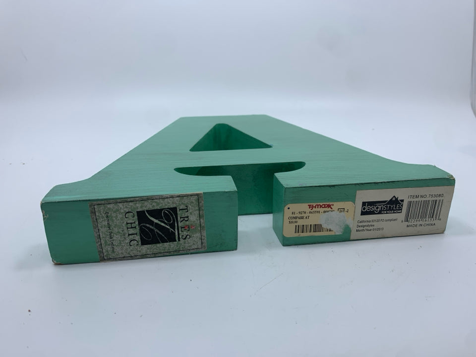 GREEN DISTRESSED WOODEN "A".