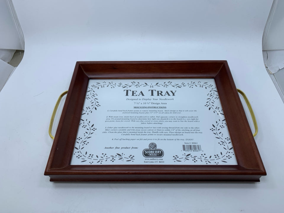 NEW WOOD TEA TRAY NEEDLE POINT DISPLAY.