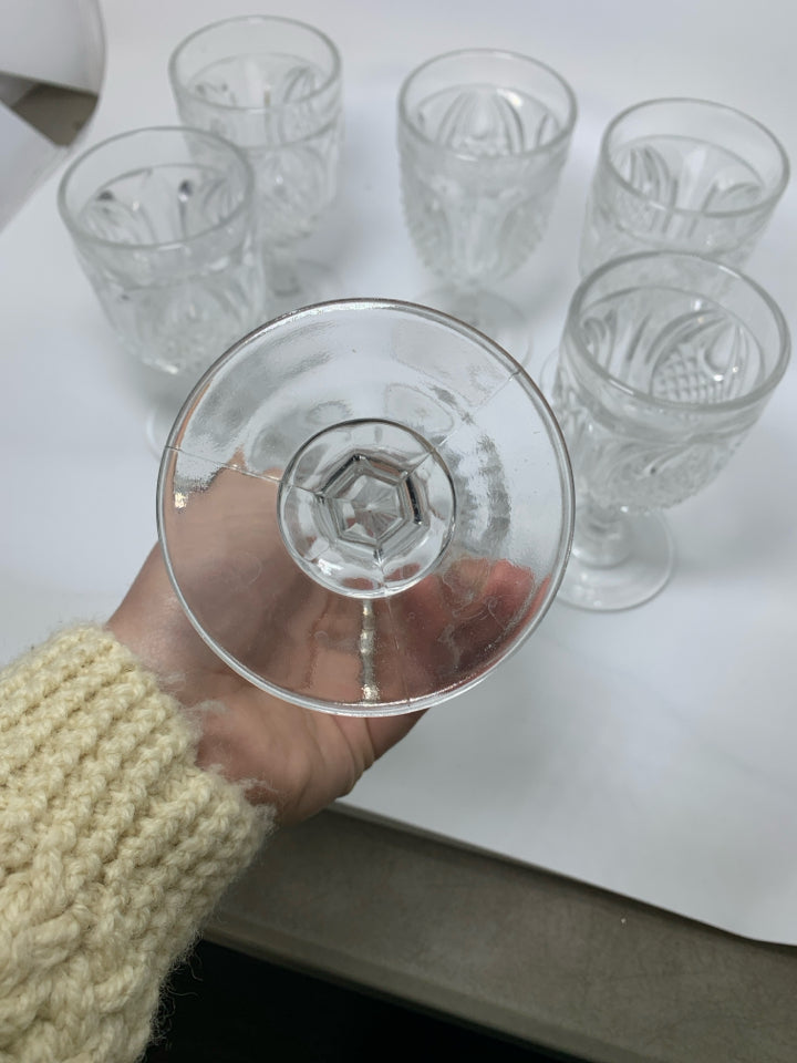 6 CUT CRYSTAL WINE GOBLETS.