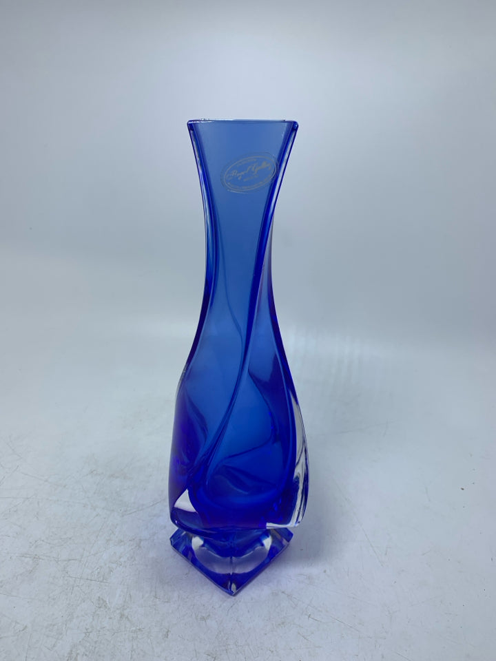ROYAL GALLERY BLUE CRYSTAL TWISTED VASE MADE IN ITALY.