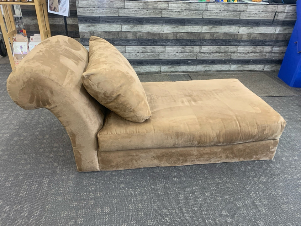 SOFT LEATHER SUEDE BROWN CHAISE WITH PILLOW.