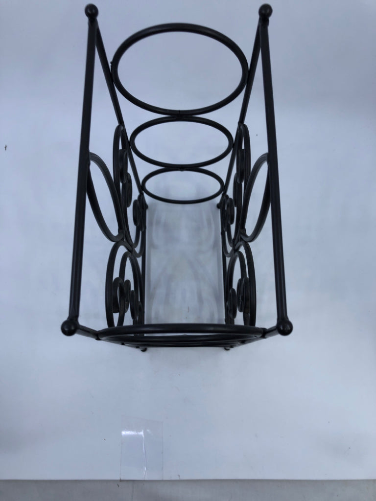 BROWN SCROLL WINE RACK.