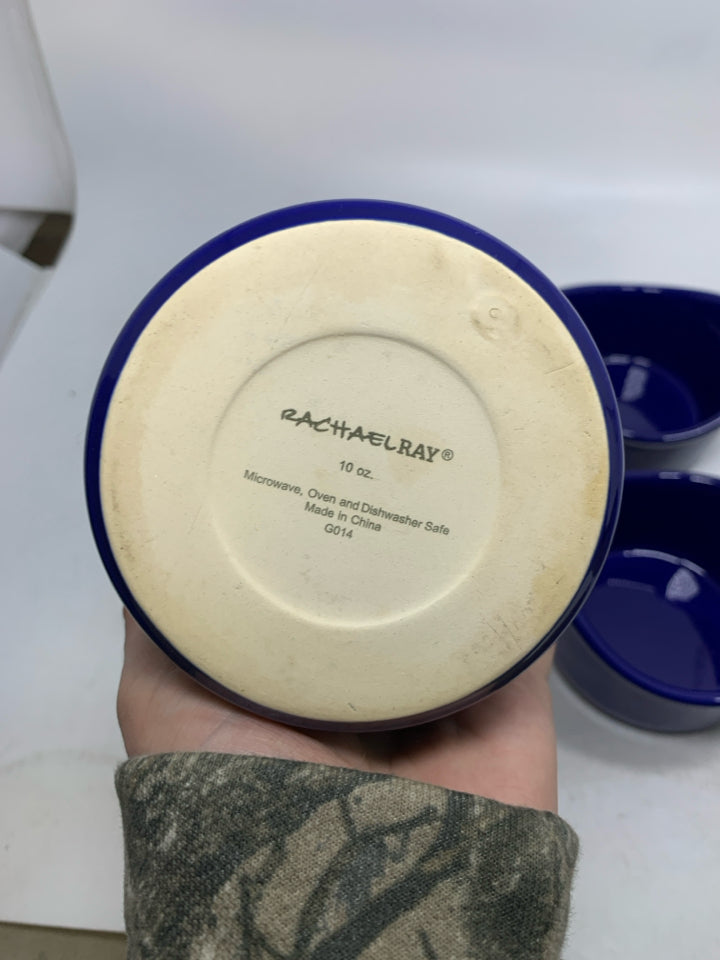 4 COBALT BLUE STONEWARE RAMEKIN W/HANDLES.