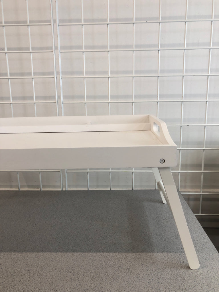WHITE WOOD LAP TRAY W/FOLDING LEGS.