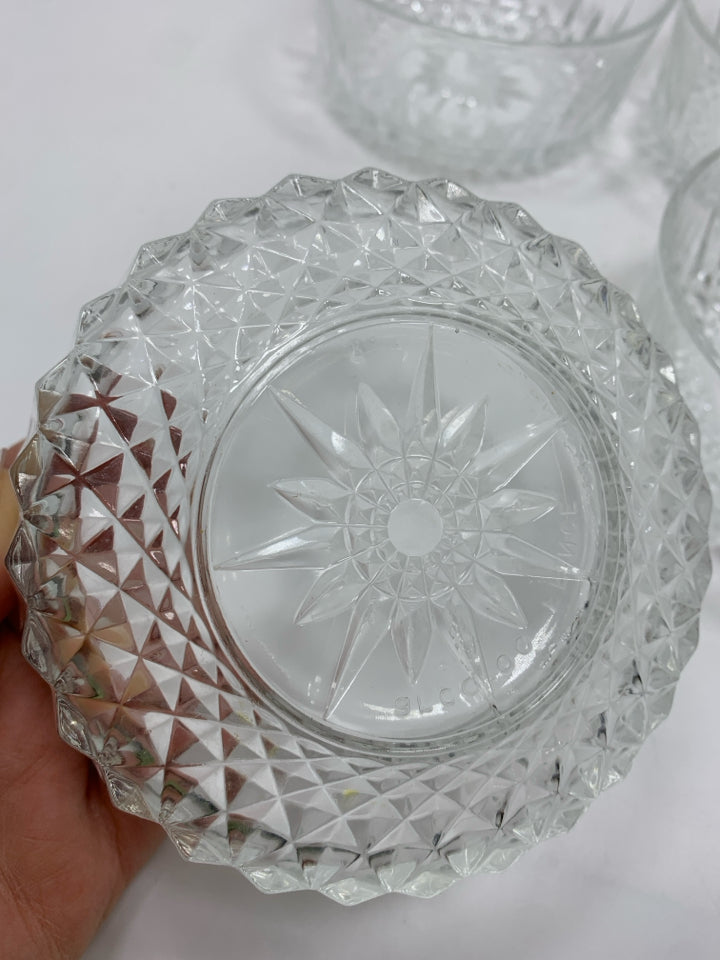 4 ACROROC FRANCE STARBURST DIAMOND CUT GLASS BOWLS.