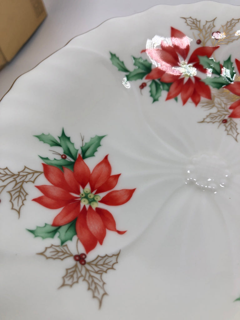 MIKASA POINSETTIA PEDESTAL CANDY DISH IN BOX.