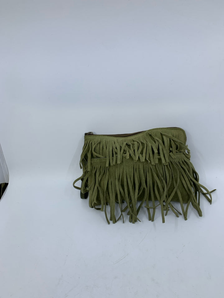 Patricia Nash Suede Fringe Olive Green Wristlet