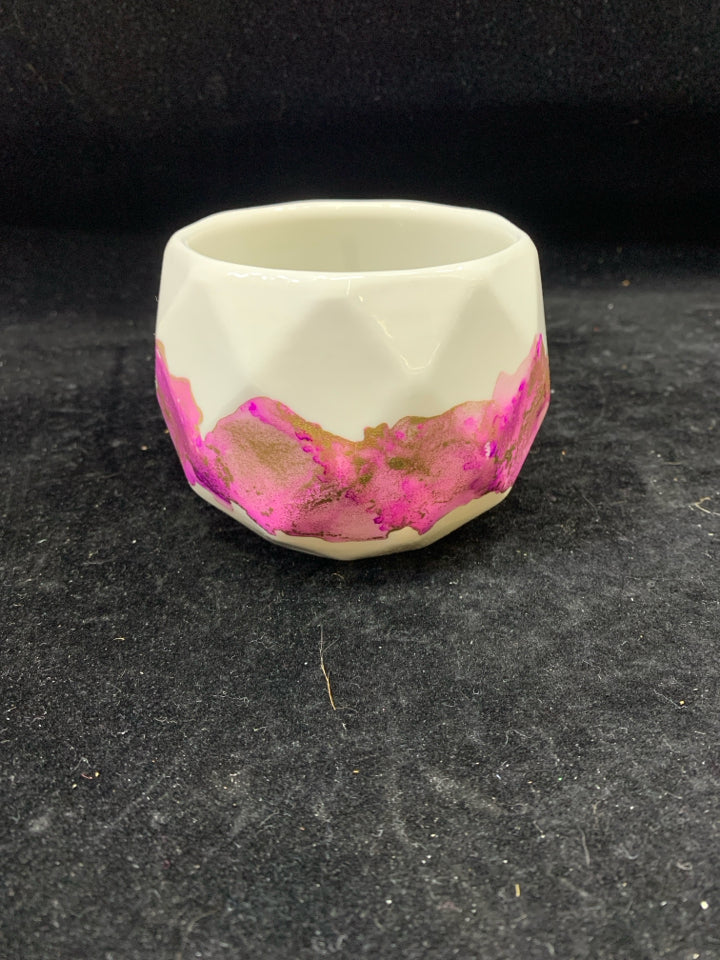 WHITE+PURPLE STRIPE PLANTER.