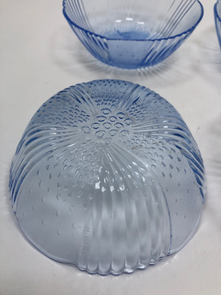 4 BLUE GLASS FLOWER BOWLS.