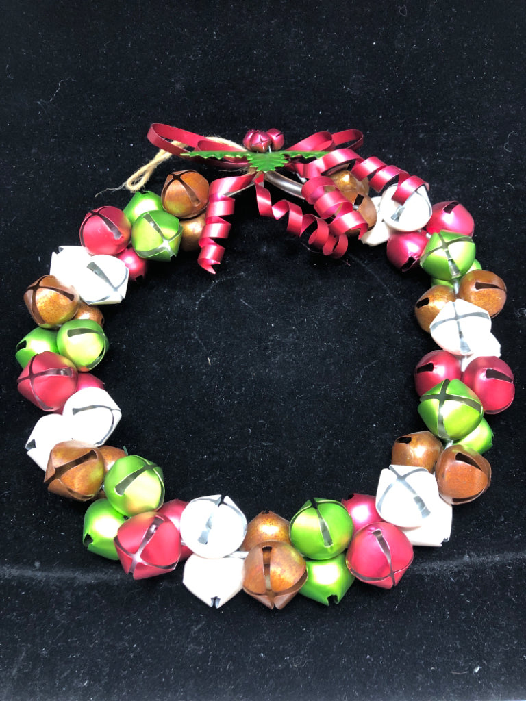COLORFUL METAL CHRISTMAS BELLS WREATH.