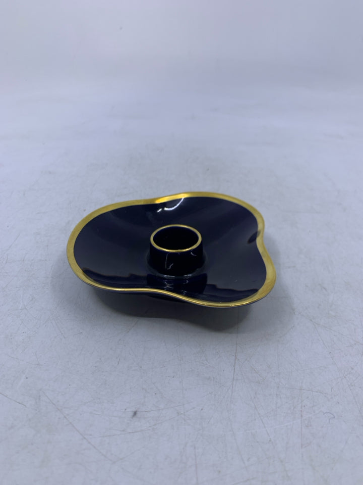COBALT BLUE TAPERED CANDLE HOLDER W/ GOLD EDGES.