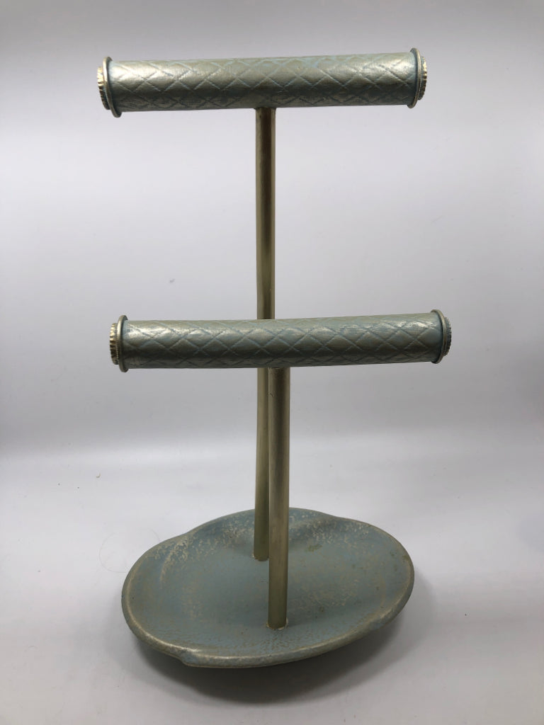 TWO TIER DISTRESSED NECKLACE HOLDER W/DISH BASE.