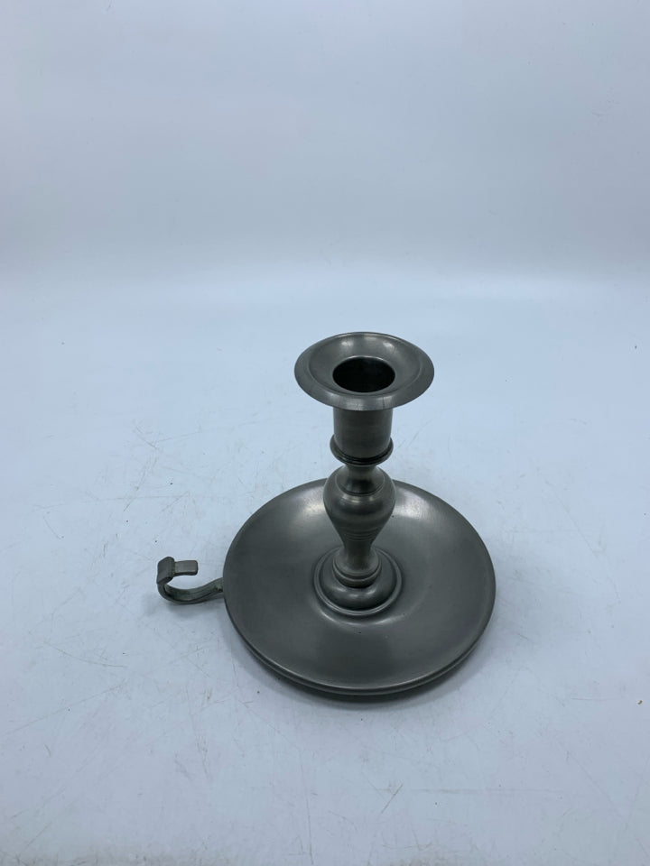 TAPERED METAL CANDLE HOLDER W/ CATCH PLATE FINGER RING HOLDER.