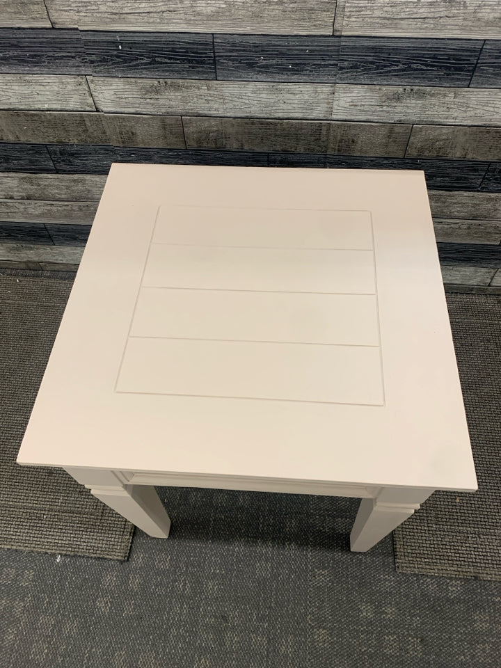 BEIGE PAINTED END TABLE.