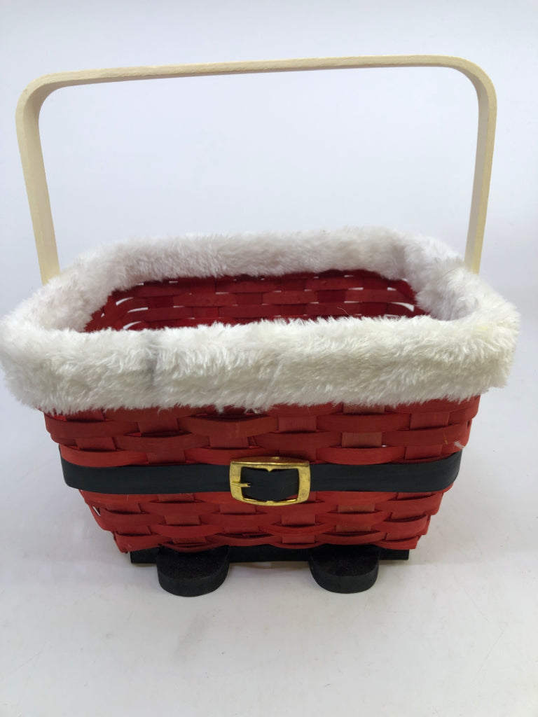 WOVEN RED/WHITE/BLACK SANTA'S PANTS BASKET W/ FEET.