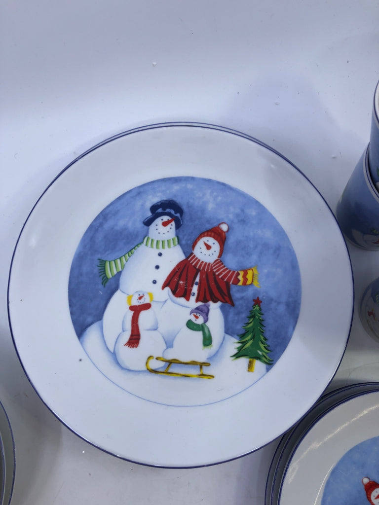 16PC SNOWMAN DISH SET- 4 MUGS, 4 BOWLS, 4 DINNER PLATES, 4 LUNCH PLATES.