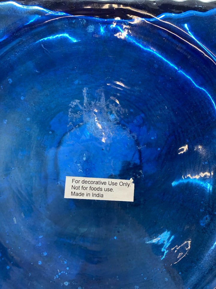 BLUE SQUARE MERCURY GLASS JAR W/LID.