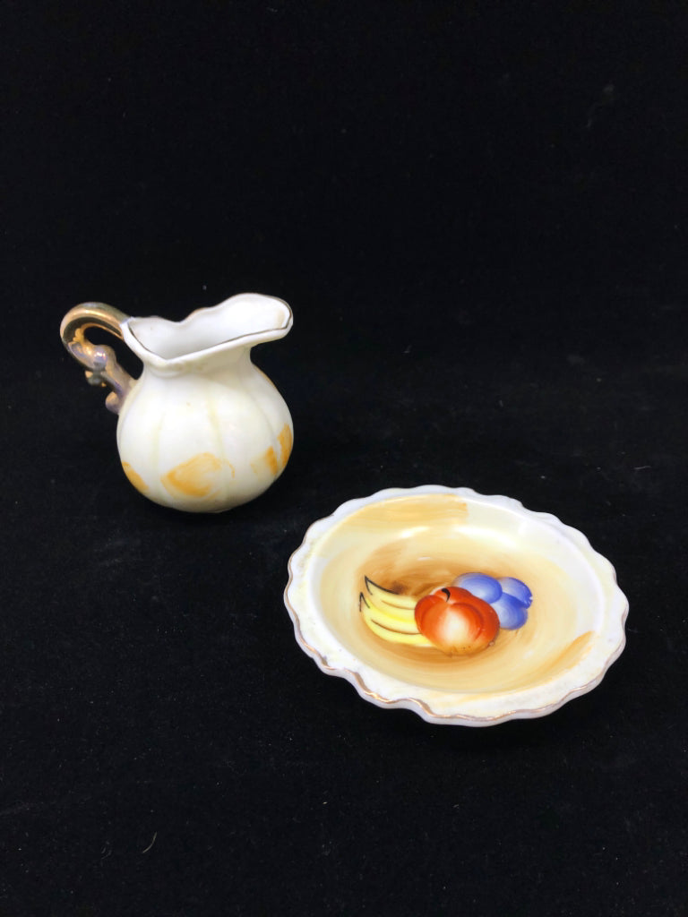2PC MINI BROWN PAINTED FRUIT PITCHER W/BOWL.