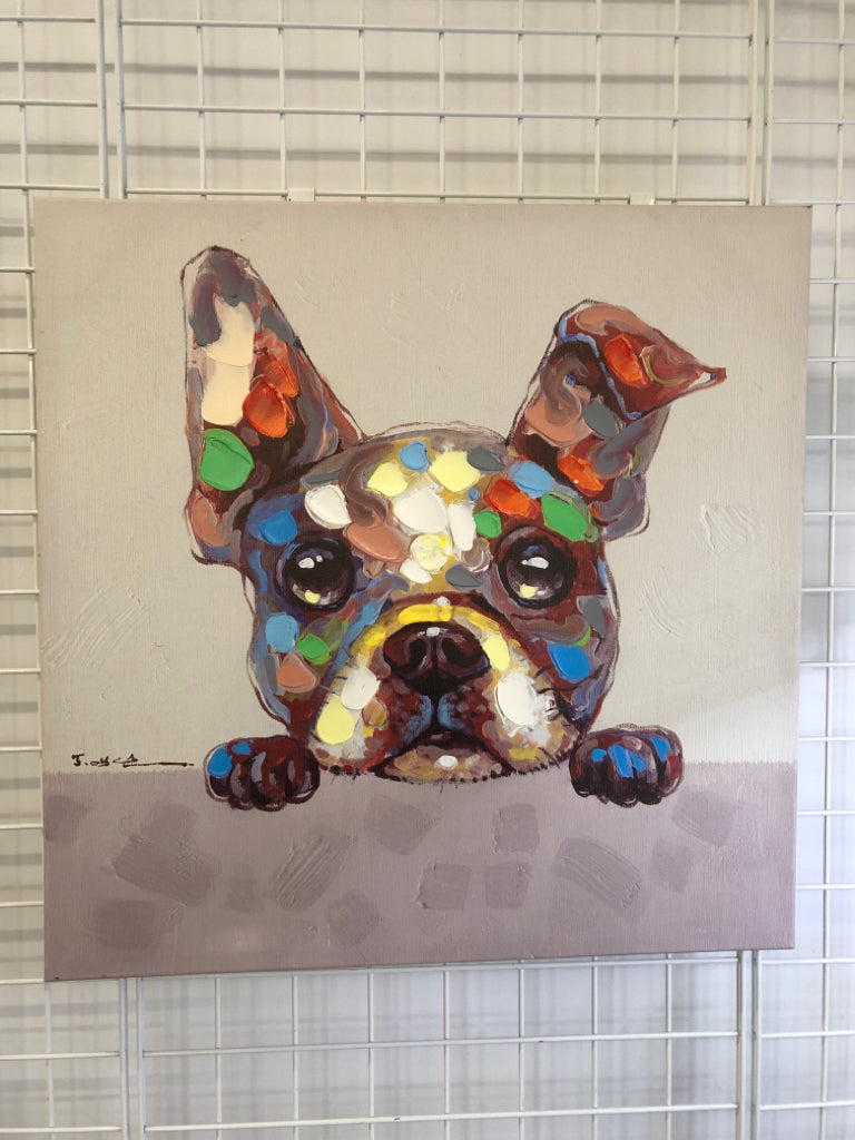 TEXTURED ACRYLIC FRENCH BULLDOG ON CANVAS.