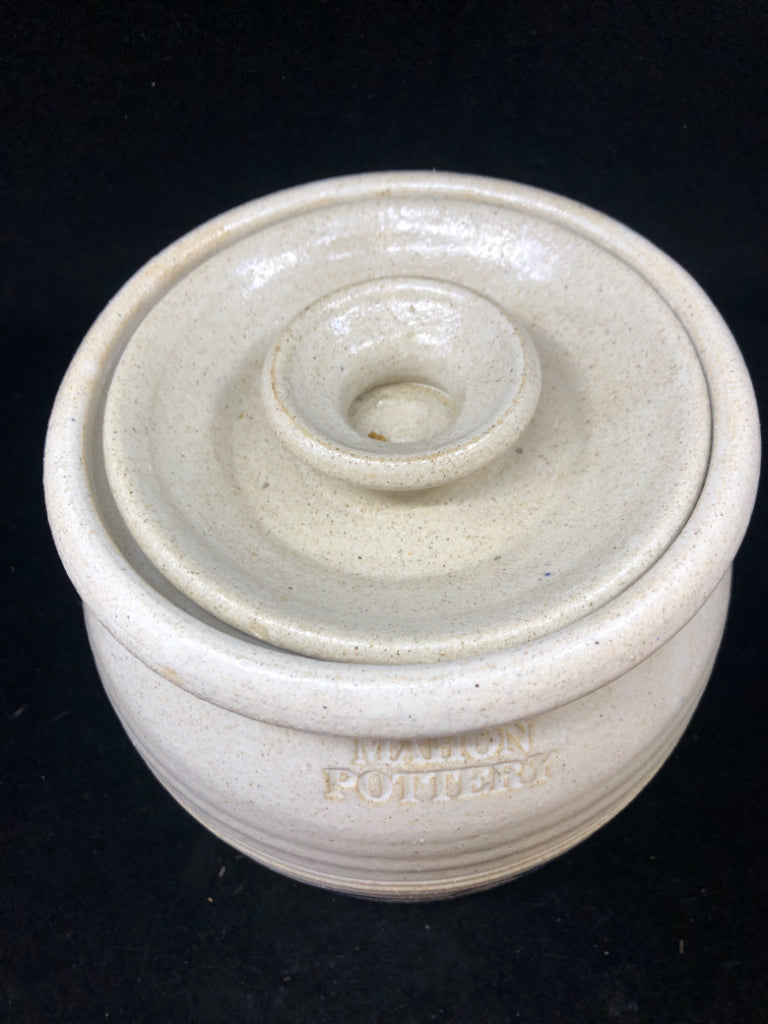 LARGE MAHON POTTERY CANISTER W/ LID.