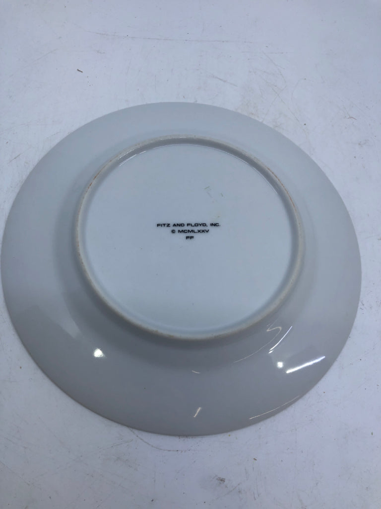 6 PEACH RIM LUNCH PLATES.