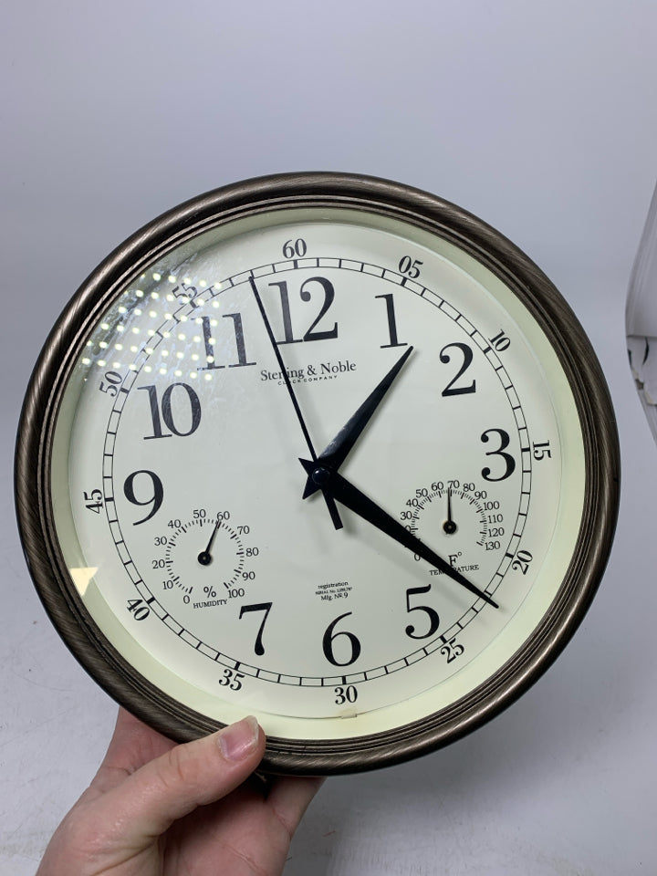 PLASTIC CLOCK W/ TEMP & HUMIDITY.