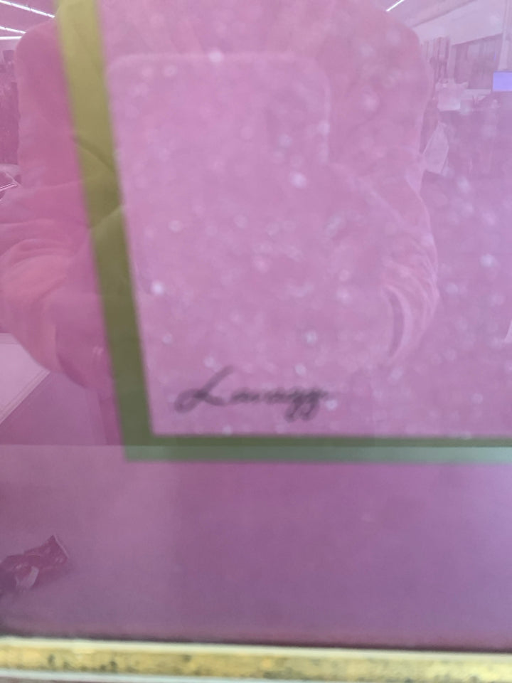 WHITE ANGEL MAUVE/PINK BACKGROUND GOLD DISTRESSED FRAME WALL HANGING.