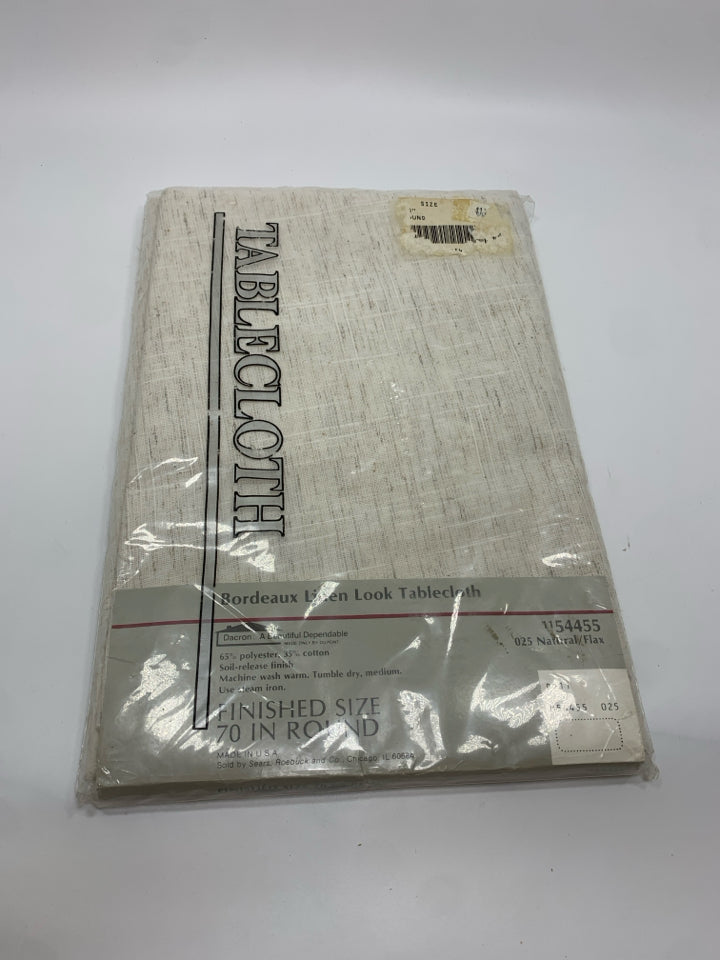 NIP ROUND BORDEAUX LOOK LINEN TABLECLOTH.