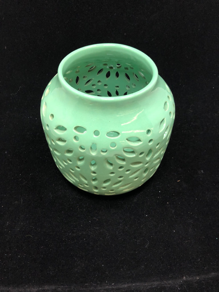 SEA FOAM GREEN PIERCED CANDLE LANTERN WORLD MARKET.