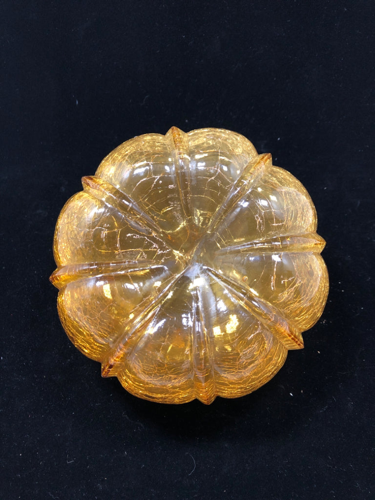 BROWN BLOWN CRACKLE GLASS PUMPKIN.