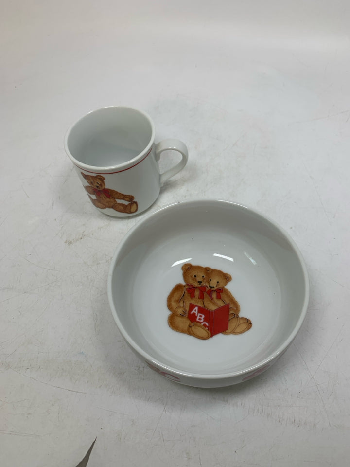 2 PC TEDDY BEARS READING BOOK KIDS MUG/BOWL CURZON.