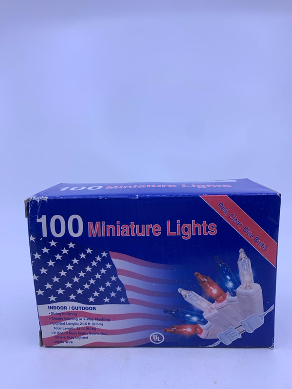 NIB 100 CT MINIATURE LIGHTS RED/CLEAR/BLUE.