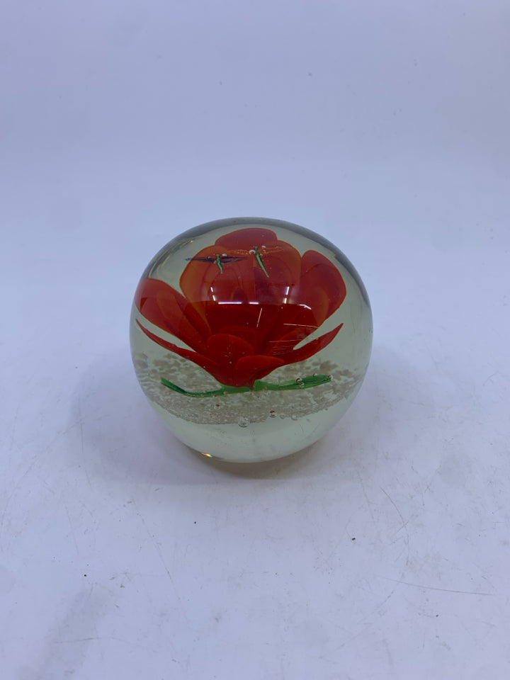 RED FLOWER DRAGON FLY PAPER WEIGHT.