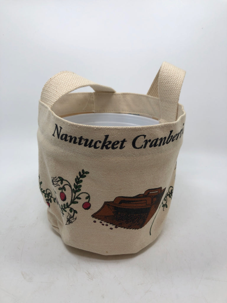 NANTUCKET CRANBERRIES FABRIC BASKET W/PLASTIC INSIDE.