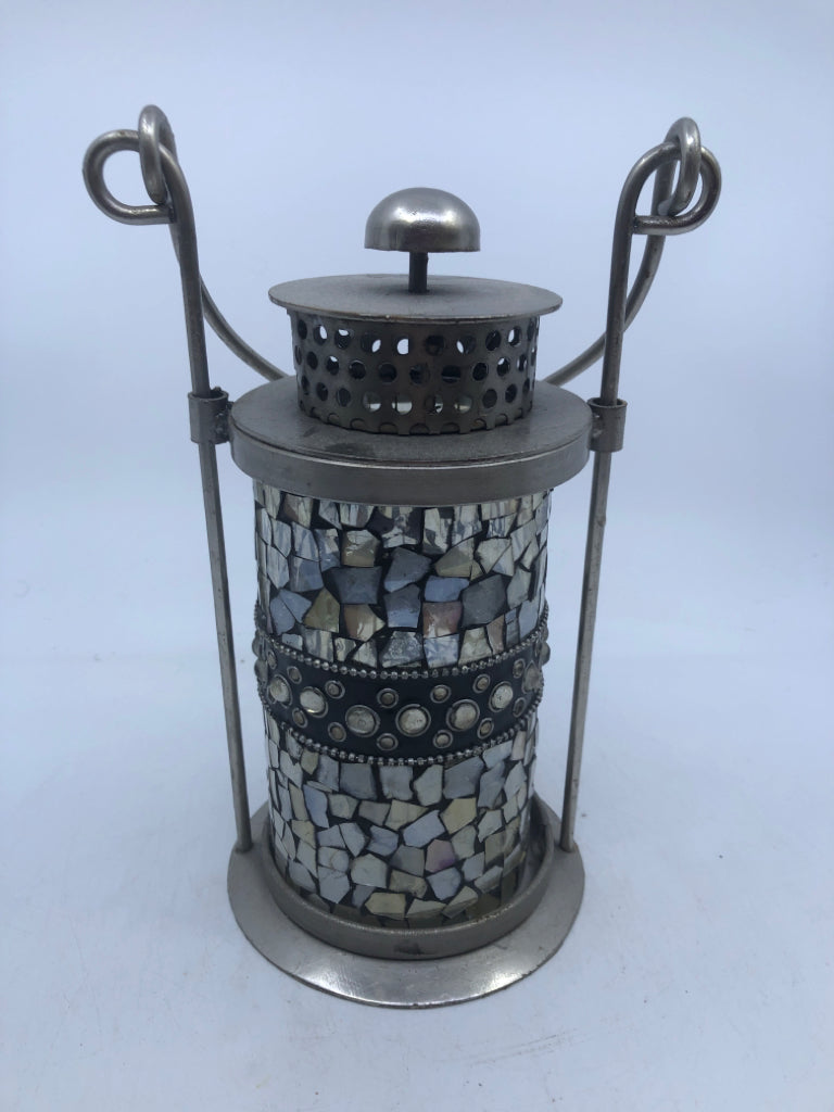 SILVER MOSAIC CANDLE LANTERN.
