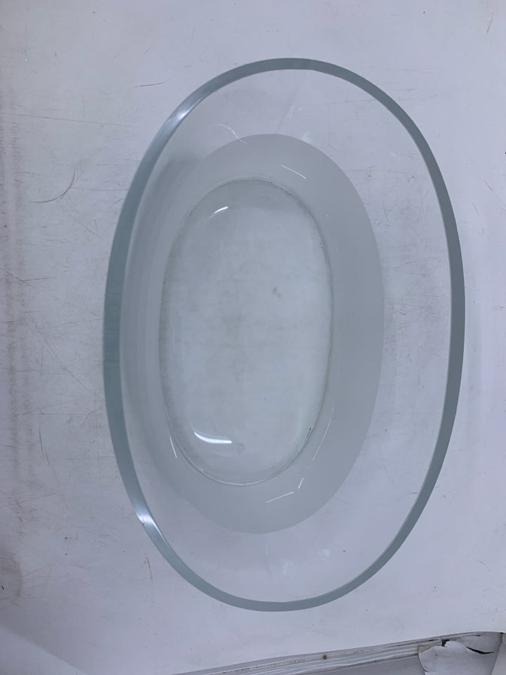 THICK HEAVY GLASS OVAL W/ FROSTED BOTTOM.