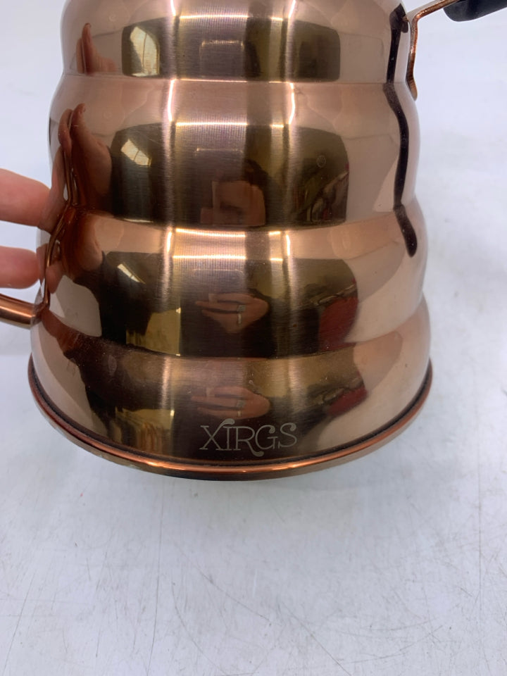 STAINLESS STEEL COPPER COLORED GOOSENECK W/ THERMOMETER BEE HIVE KETTLE.