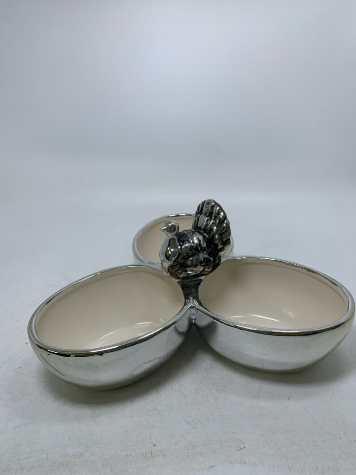 SILVER 3 FUSED BOWL SERVING PIECE W/ TURKEY BOSTON WAREHOUSE.