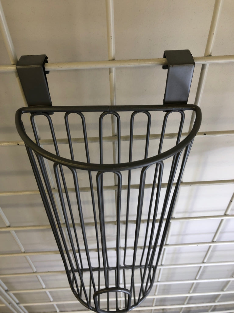 GRAY METAL BAG DISPENSER W/HOOKS FOR DOOR.