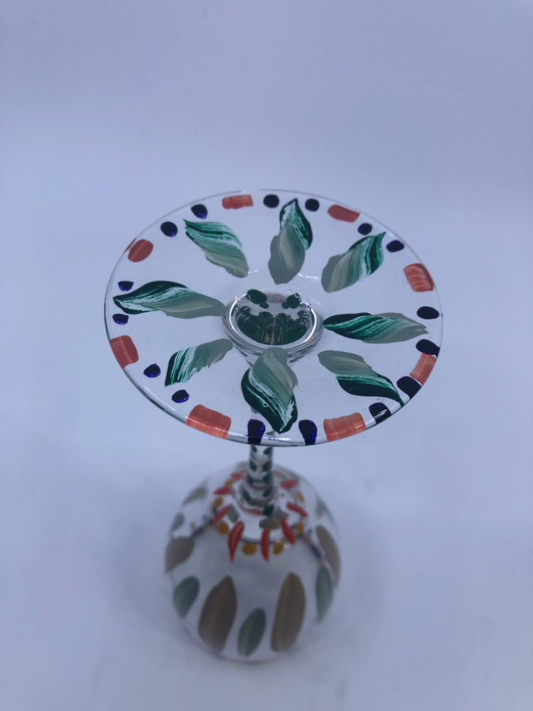 4 FLOWER PAINTED WINE GLASSES.