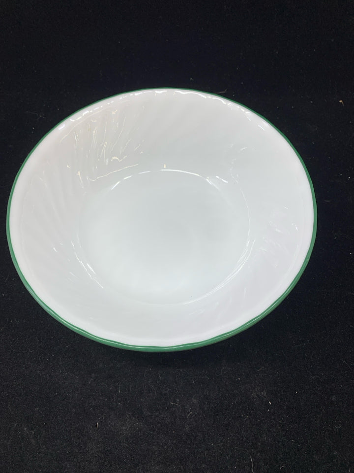 WHITE CORELLE GREEN EDGE BOWL.