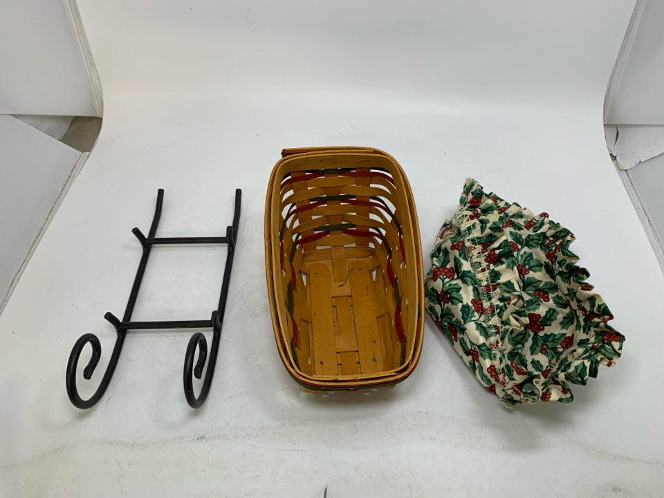 VTG DASH AWAY SLEIGH BASKET LONGABERGER W/ LINER WROUGHT IRON BASE 1998.