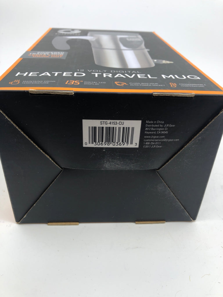 NIB 12 VOLT DIGITAL HEATED TRAVEL MUG.
