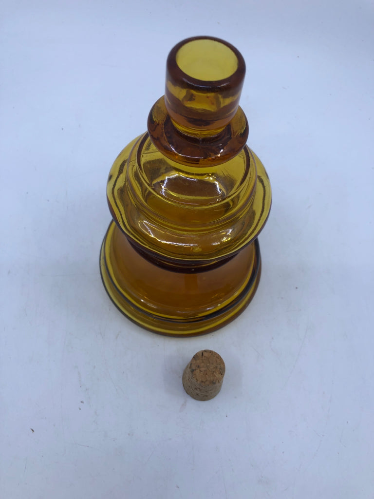 VTG BELL SHAPED AMBER GLASS EMPTY DECANTER.