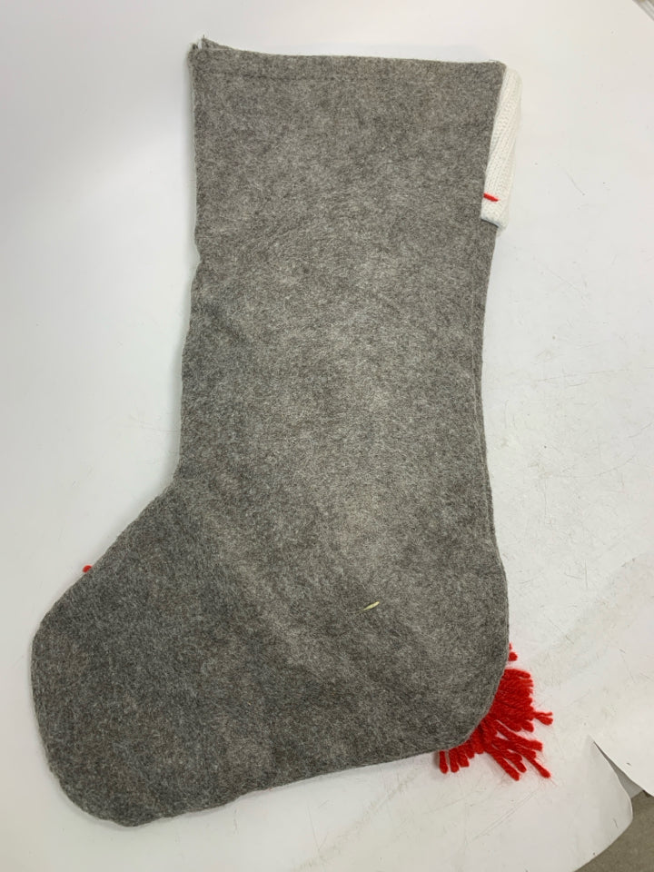 GREY STOCKING W/ 3D SNOWMAN HEAD STOCKING.