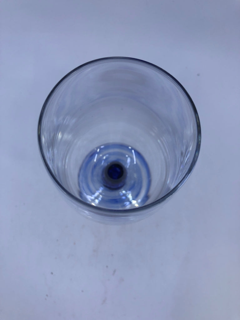 8 BLUE STEM WINE GLASSES.