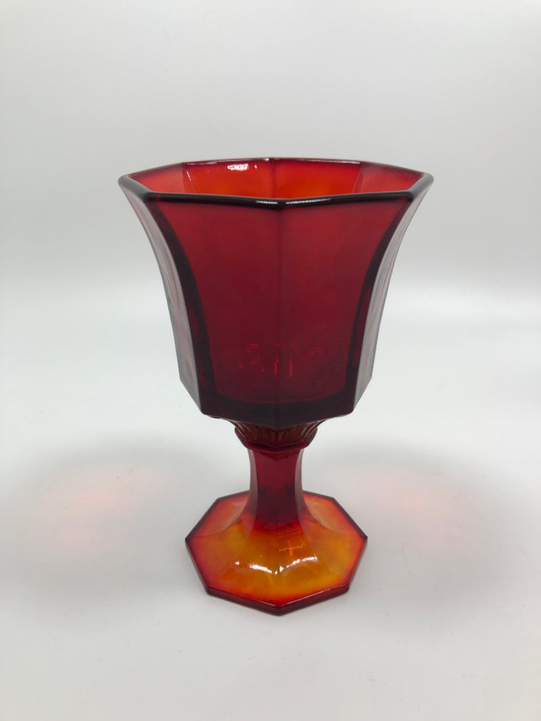 6 VTG INDEPENDENCE GLASS RUBY RED WINE GLASSES.