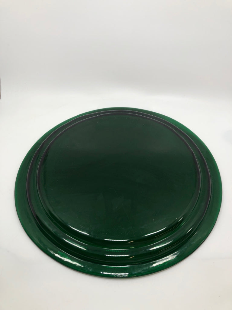GREEN GLASS SERVING PLATTER.