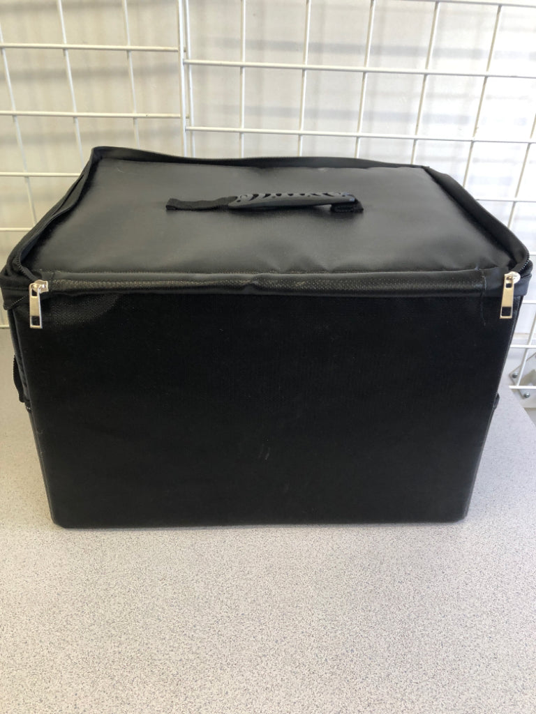 BLACK FILE BOX WITH ZIPPER AND COMBINATION LOCK.
